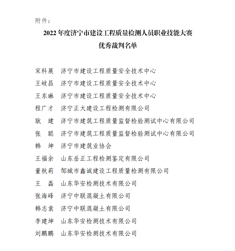 关于公布2022年度济宁市建设工程质量检测人员职业技能大赛优秀裁判的通知2.png